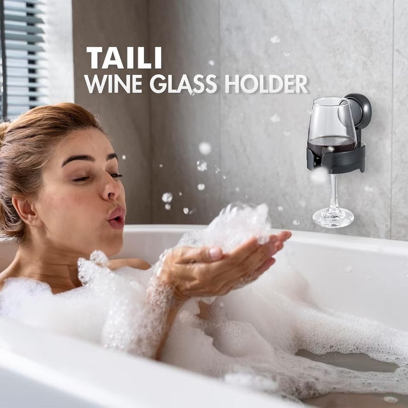 Taili Suction Cup Wine Glass Holder for Shower, Removable Wall-Mounted Bath Cup Holder for Beer, Wine, Drinks, Enjoy in The Spa, Bathroom, Kitchen, etc. Black - Image 2